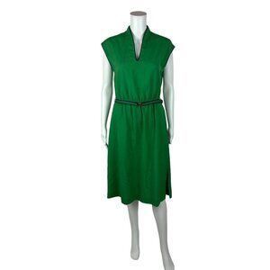 Vintage 70s Sheath Women's Large Preppy Sporty Kelly Green Day Dress
